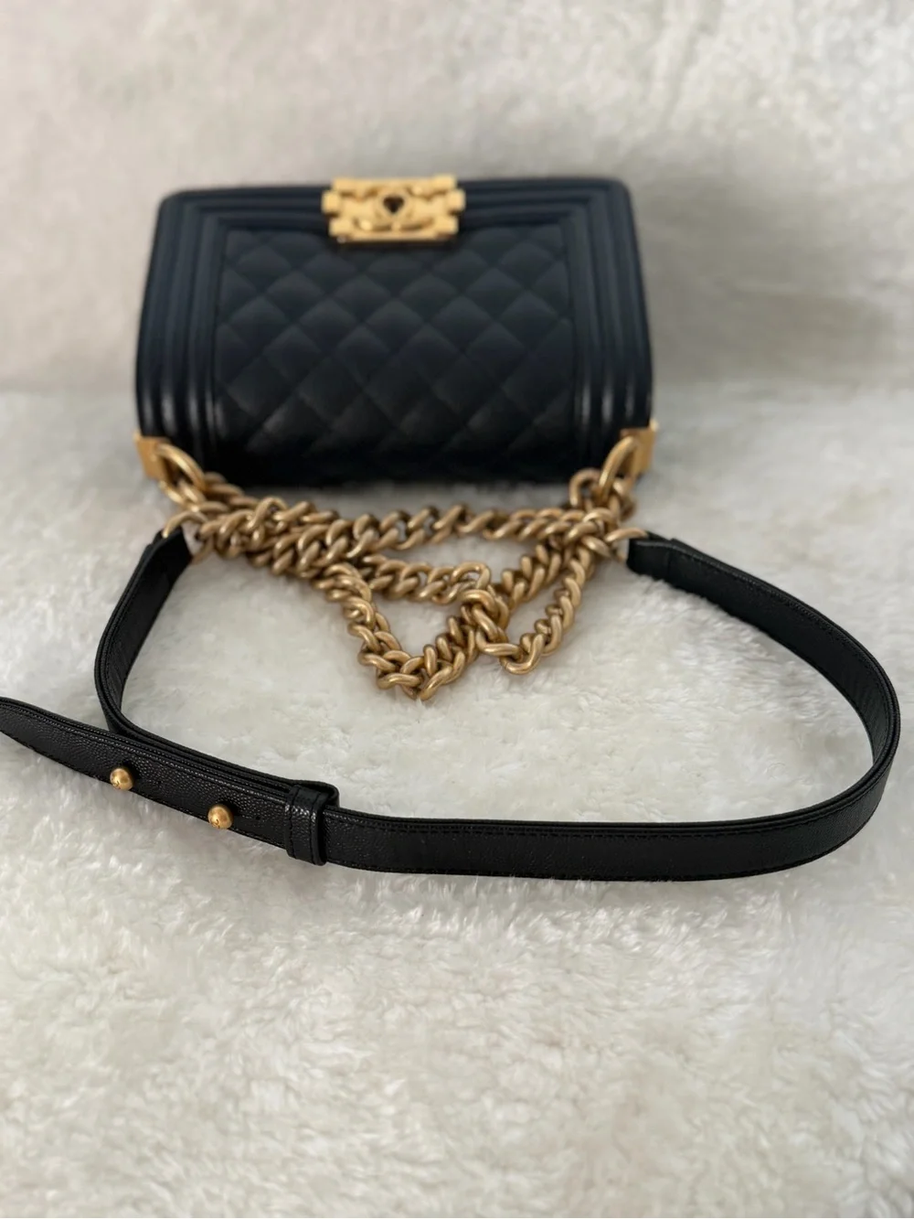 CHANEL Boy Small Black Caviar leather